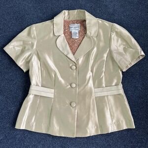 Vintage Karin Stevens Suit Jacket Womens 8P Beige Shimmer Short Sleeve Formal
